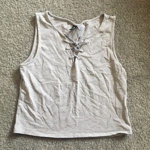 Crop Lace Up Grey/Gray Tank